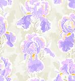 Seamless floral pattern with hand-drawn iris in batic style