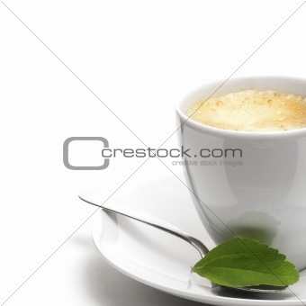 stevia plant and coffee cup decorative background