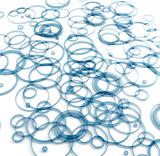 Abstract translucent blue circles on a white background