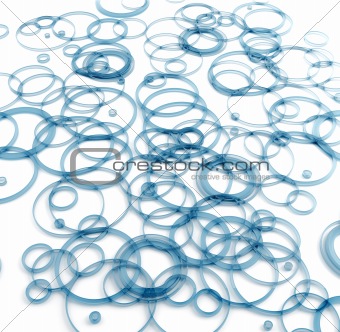 Abstract translucent blue circles on a white background
