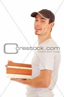Young smilling men with books