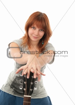 pretty young girl with the guitar closeup