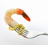 shrimp on the fork with spaghetti