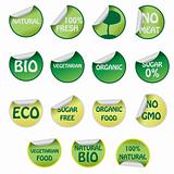 Set of icons with text about natural products.