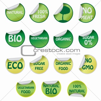 Set of icons with text about natural products.