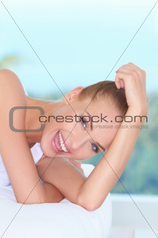 Beautiful high-spirited woman laughing