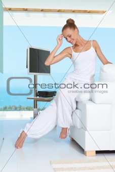 Graceful woman in white outfit