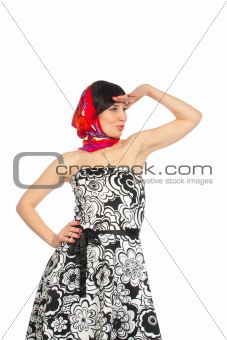 Woman presents dress and shoal