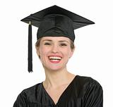 Portrait of smiling graduation student woman isolated