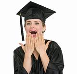 Portrait of happy graduation student woman isolated