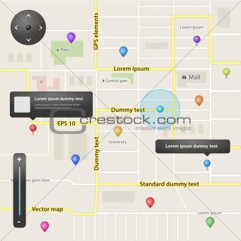 Full GPS navigation set of vector elements in different colors