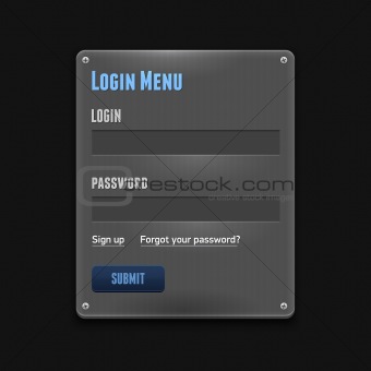 Metallic authentification menu for your website on dark background