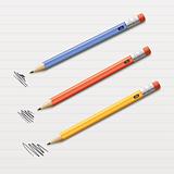 Vector illustration of 3 sharpened pencils isolated on paper