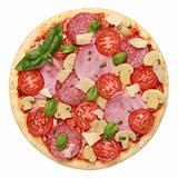 Pizza with ham and salami