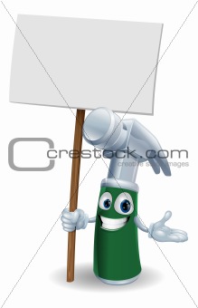 Hammer mascot holding sign