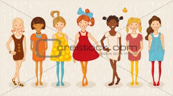 Seven girls illustration set