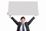 young business man holding empty board