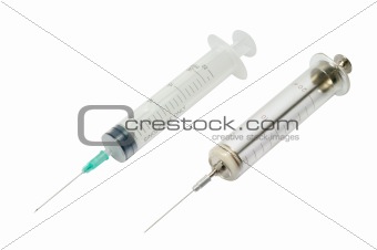 Disposable and old glass syringes 