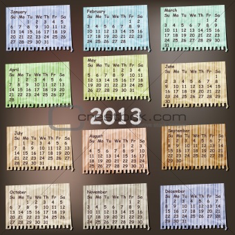 vector 2013 Calendar on vintage striped pieces of paper