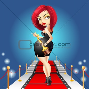 Lady on Red Carpet with Award