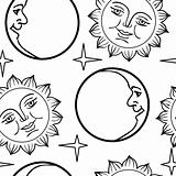 Seamless wallpaper the Moon and Sun with faces  