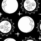 Seamless wallpaper the Moon and Sun with faces 