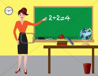 Female Teacher in Classroom Illustration