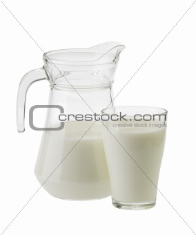 milk in a jug and glass isolated on white background 