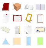 The big set of different objects with blank paper