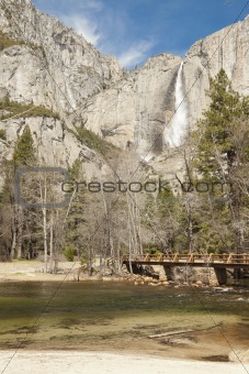 Upper Falls and Merced River at Yosemite on a Spring Day.