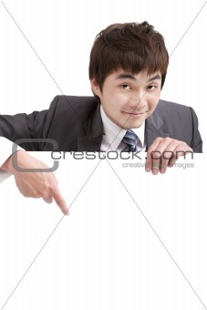 asian  businessman pointing empty board