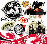 Grunge set of dragons