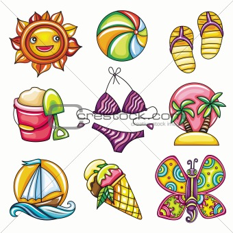 Set of 9 summer and beach icons