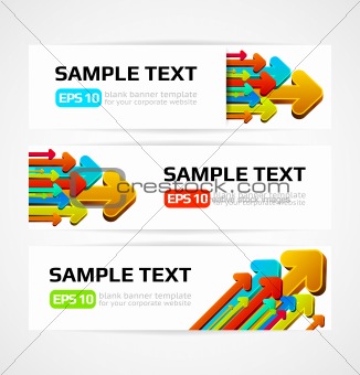 set of three banners with 3d arrows illustration