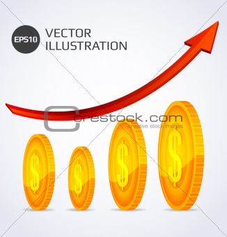 Abstract illustration of Finance Growth with gold coins
