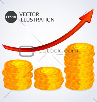 Abstract illustration of Finance Growth with stack of gold coins