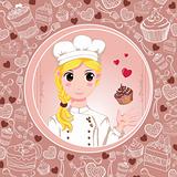 Patisserie chef with love and cupcakes