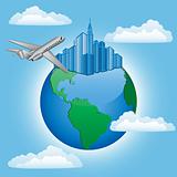 Background with plane and earth. Travel concept. Vector illustration.