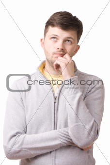 Portrait of a young man thinking about something