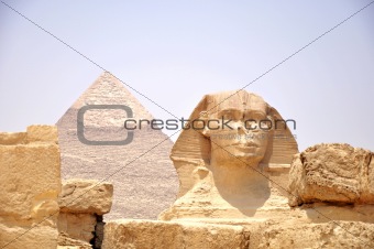 Sphinx in front of Pyramid Giza