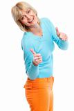 Happy elderly female showing thumbs up