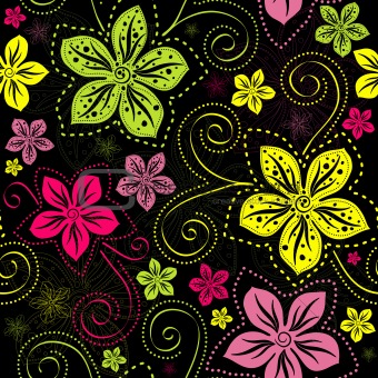 Seamless black floral pattern