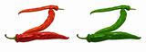 Letter Z composed of green and red chili peppers