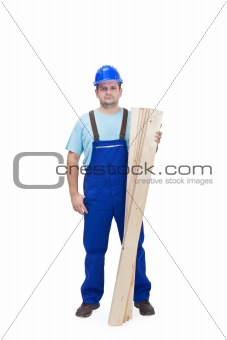 Construction worker with wooden plancks