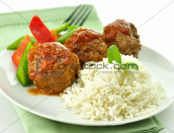 meat balls with rice and vegetables 