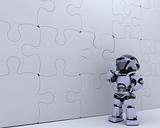 Robot with jigsaw puzzle business metaphor