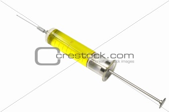 Old glass syringe and vaccine