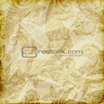 vector seamless paisley pattern  on crumpled golden foil texture