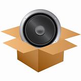 Web icon of Audio speaker in cardboard box