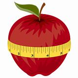 Measuring tape around red apple